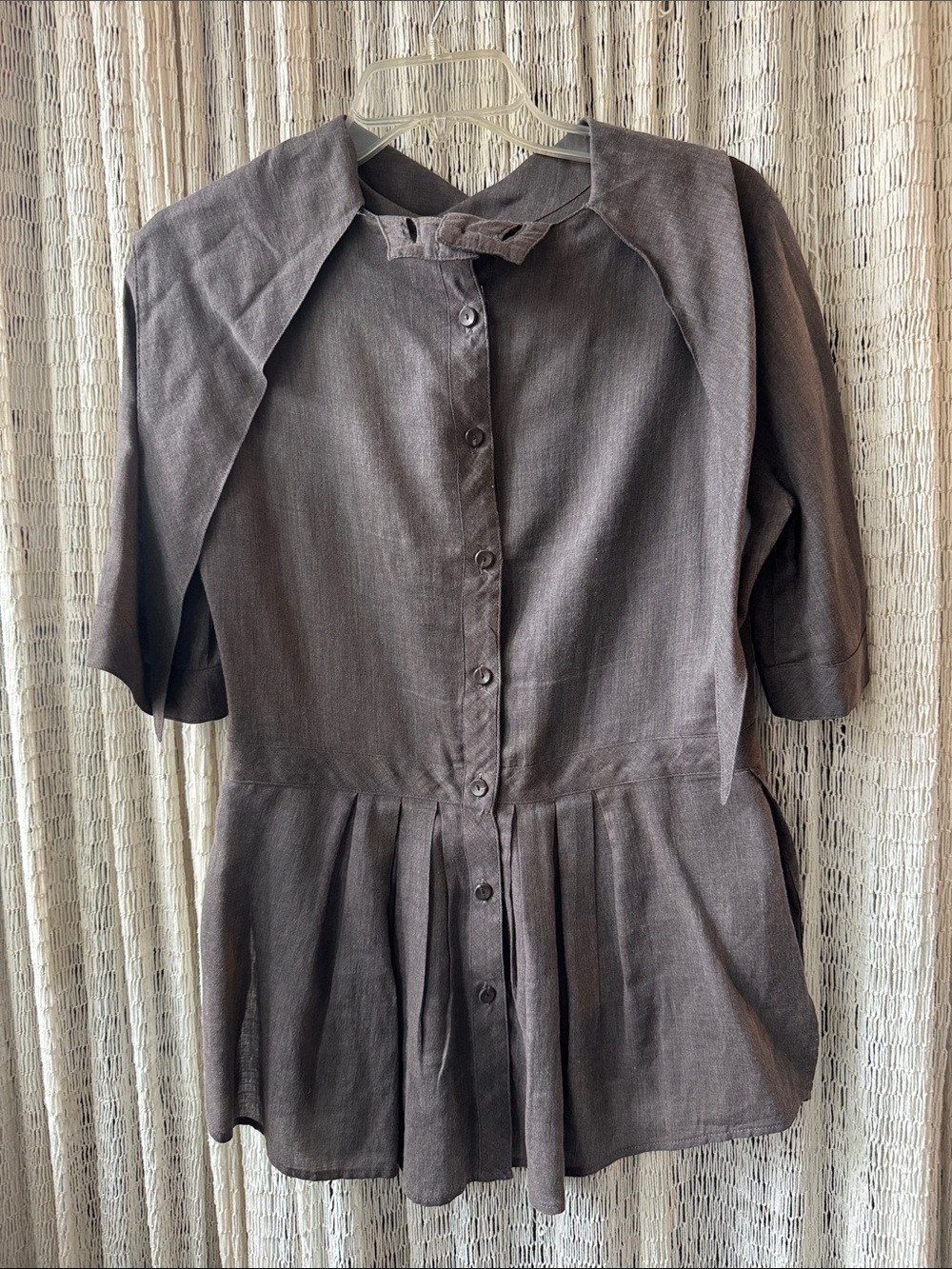 Born Taupe/clove colored Button-Front Peplum 1/2 Sleeve tunic - Picture 5 of 9